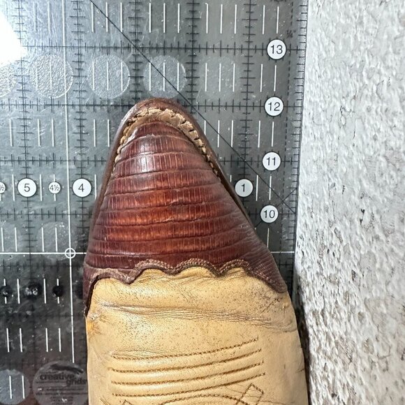 Justin 1660 Men Size 9.5D Cream Brown Two Tone Leather Pointed Toe Western Boot - Picture 14 of 14